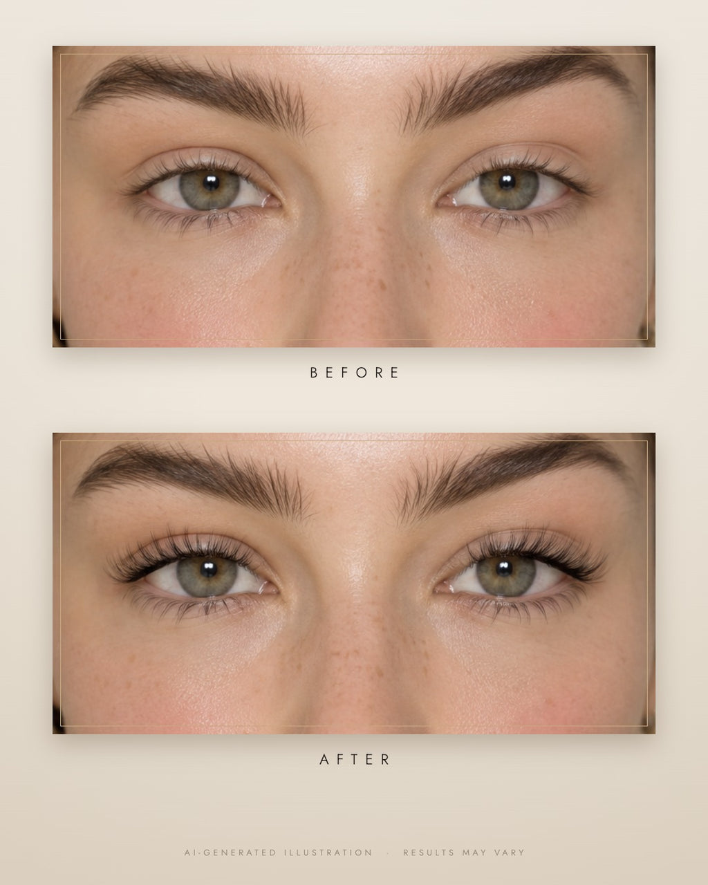 Before and after: eye without lashes and with Orave magnetic lashes