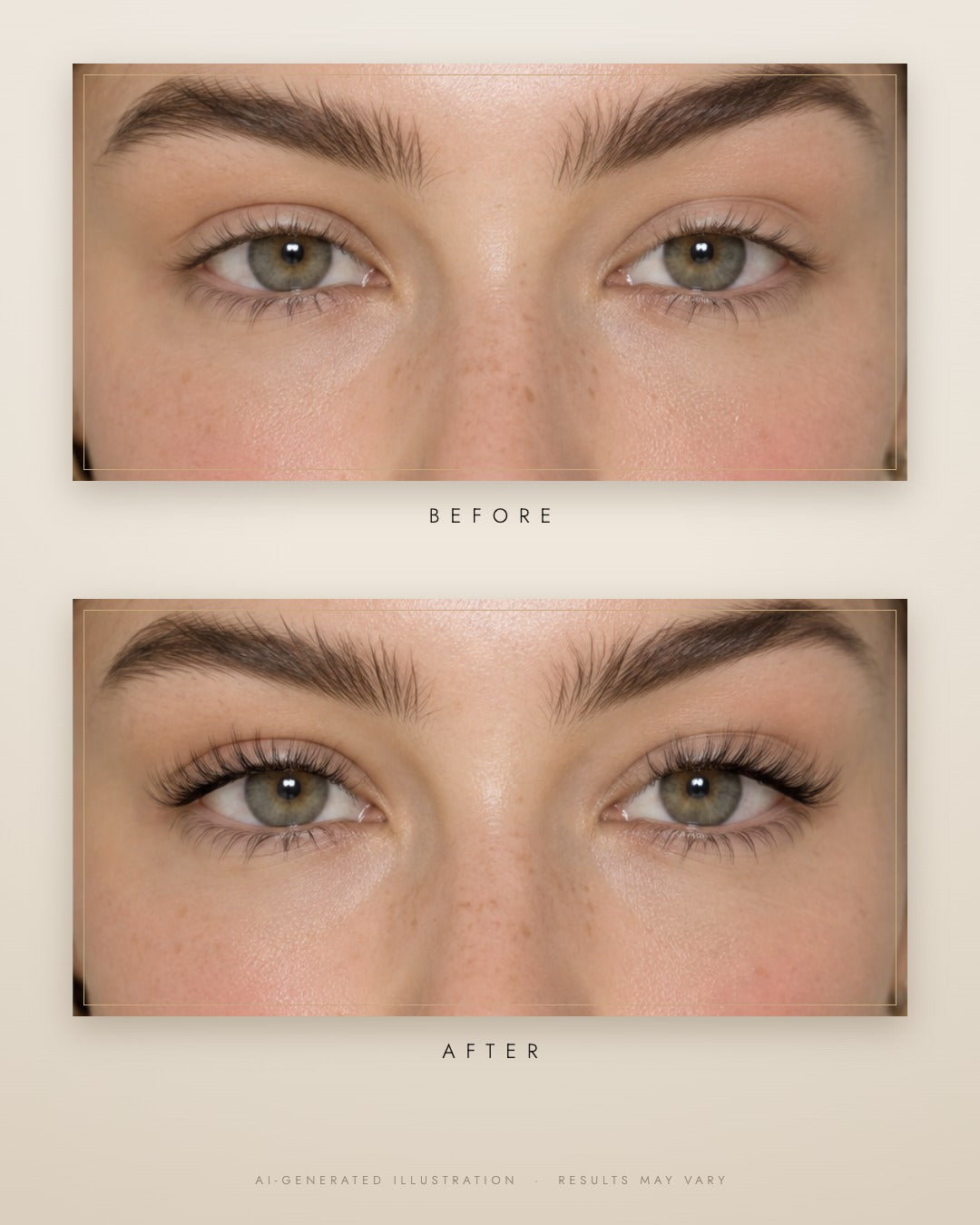 Before and after: eye without lashes and with Orave magnetic lashes