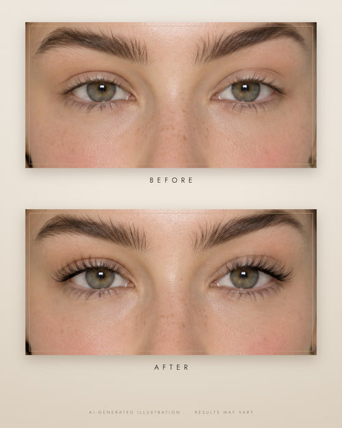 Before and after: eye without lashes and with Orave magnetic lashes